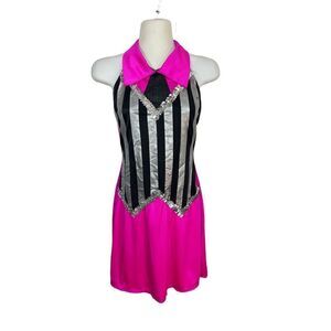 Curtain Call Cabaret Referee Dance Costume Size M Hot Pink Black Striped Necktie